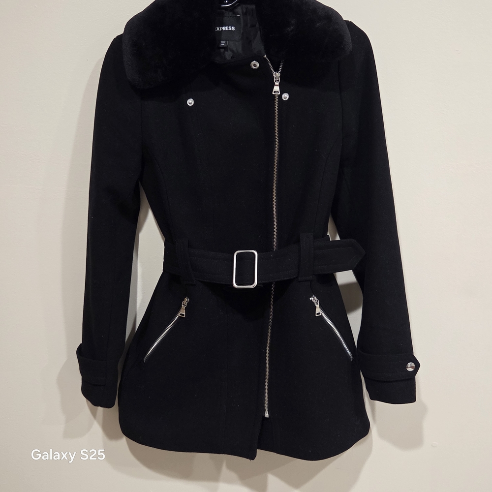 Express Black Trench Coat with Silver Accents - Picture 4 of 4